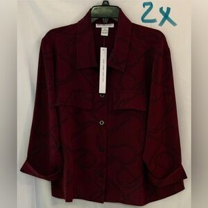 NY Collection Burgundy Button Down Shirt